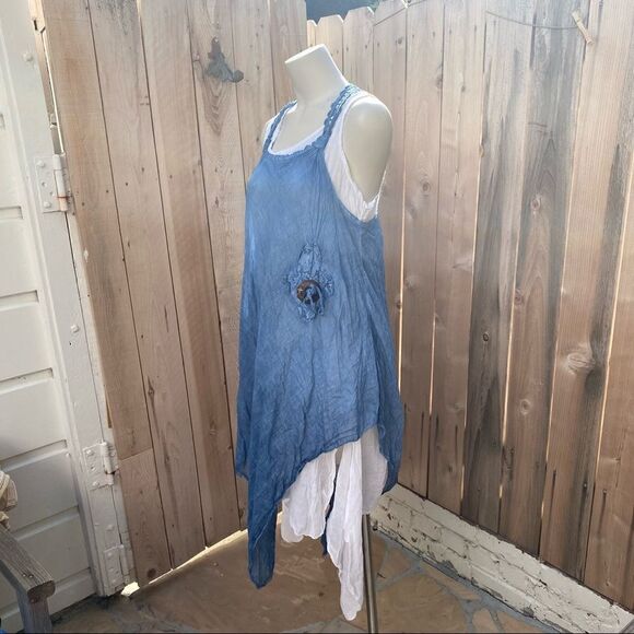 Italian Two Pieces Long Cotton Raw Moda Dress denim blue NWT - Picture 7 of 16